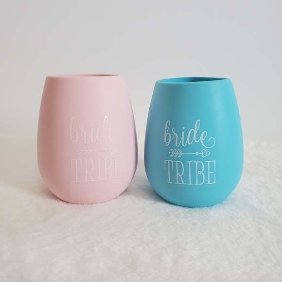 BRIDE Tribe Wine Portable Silicone Foldable Unbreakable Bachelorette 2 Pc 12 Oz - Picture 1 of 8